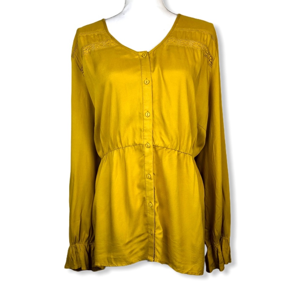 Yellow JunaRose Plus Size Button Button Down Top